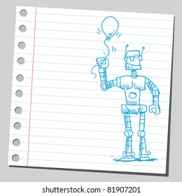 Drawing of a robot holding a balloon