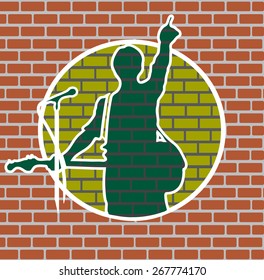drawing rock musician on a brick wall