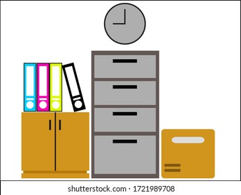 drawing of a room containing a file cabinet