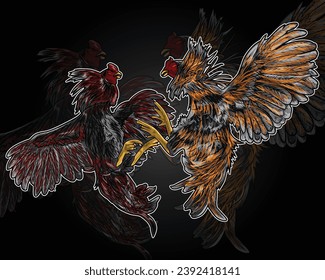 A drawing of a rooster with a red head and yellow head
