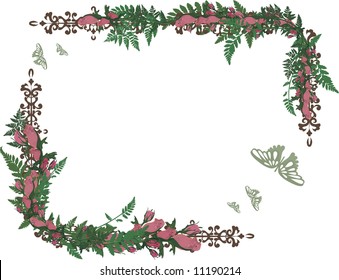Drawing of rose frame elements with butterflies.
