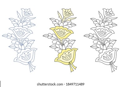 Dibujo de la ilustración del vector rosa negro y colorido 3 tipos de elementos gráficos florales 