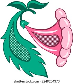 Drawing of a rosebud in the form of a gramophone with a leaf