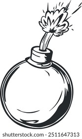 drawing of a round bomb with a fuse without a background