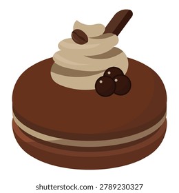 A drawing of round, brown sweets decorated with cream on top, coffee beans, and round chocolates.