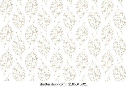 Drawing rubber plant leaves. Abstract background. Seamless floral pattern. Minimalism design.