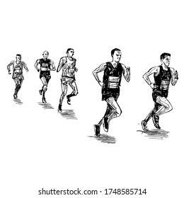 Drawing of the running competition show five runners 