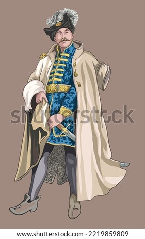 Drawing russian soldier earlier time, dignified, old, art.illustration, vector