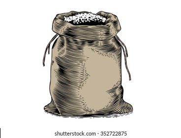 Desenho do saco com o arroz no branco