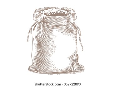 Drawing Of The Sack With The Rice On The White