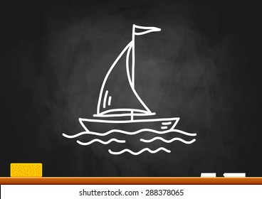 Drawing of sailboat on blackboard
