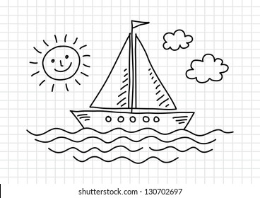 Drawing of sailboat on squared paper