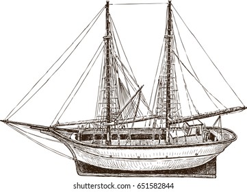 Drawing of a sailing fishing Greek boat