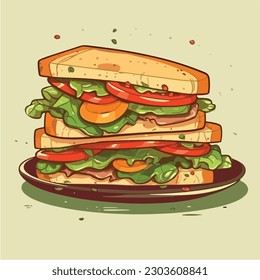 A drawing of a sandwich with a tomato and cheese on it.