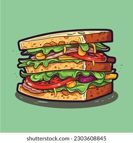 A drawing of a sandwich with a tomato and cheese on it.