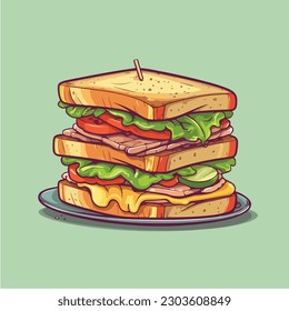 A drawing of a sandwich with a tomato and cheese on it.