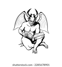 drawing of satan on a white font black and white, satanic symbol vector illustration, vector illustrator stock image, icon symbol