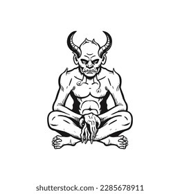 drawing of satan on a white font black and white, satanic symbol vector illustration, vector illustrator stock image, icon symbol