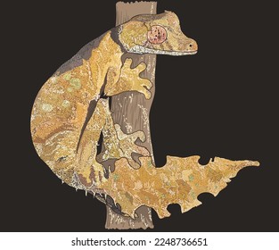 Drawing Satanic leaf tail gecko, rare,exotic, art.illustration, vector