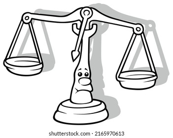 Drawing of Scales with Face and Bowls - Cartoon Illustration Isolated on White Background, Vector