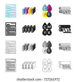 Drawing, scanning and other web icon in cartoon style.Rolls, paint, color icons in set collection.