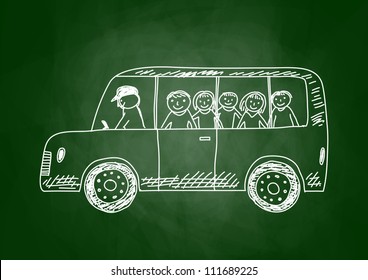 Drawing Of School Bus On Blackboard