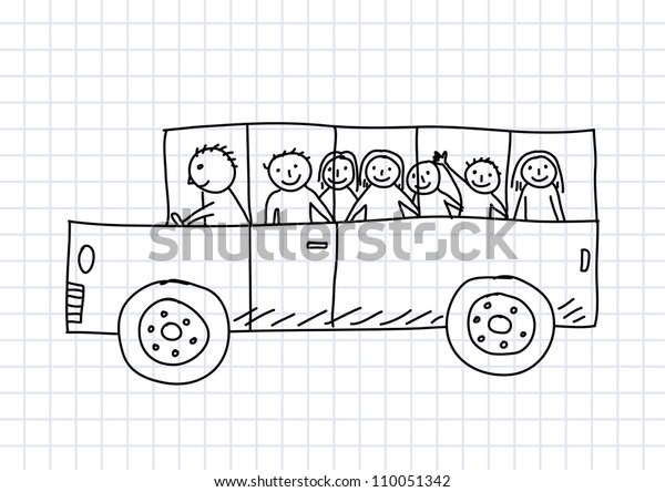 Drawing of school bus on\
squared paper