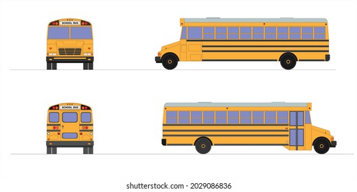 Dibujo de un bus escolar en views.Ilustración vectorial. 