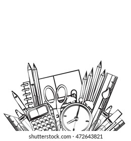 Drawing School Supplies. Back To School. Education Concept. Vector Illustration.