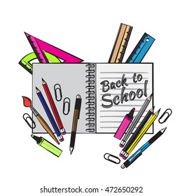 Drawing school supplies. Back to school. Education concept. Vector illustration.