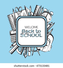 Drawing school supplies. Back to school. Education concept. Vector illustration.