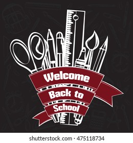 Drawing school supplies. Welcome back to school. Education concept. Vector illustration.