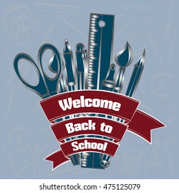 Drawing school supplies. Welcome back to school. Education concept. Vector illustration.