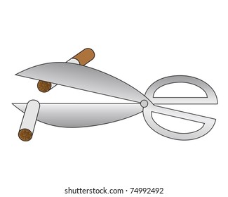 Drawing of scissors cutting a cigarette in half
