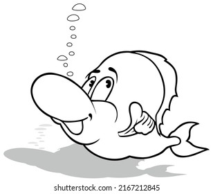 Drawing of a Sea Fish with a Big Nose and a Smile - Cartoon Illustration Isolated on White Background, Vector