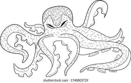 Drawing of the sea monster the evil octopus