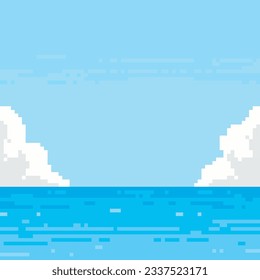 Drawing of the sea and the sky, pixel art landscape