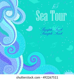 Drawing of sea waves on card