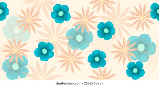 drawing of seamless floral pattern in 3d style
