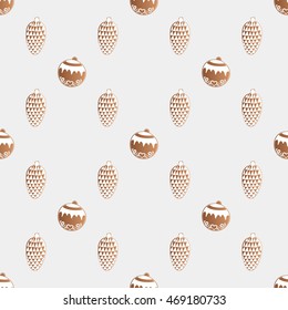 Drawing of a seamless pattern with gingerbread cookies with white icing with a Christmas, New Year, theme on a gray background