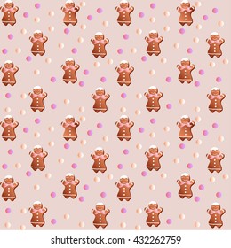 Drawing of a seamless pattern with gingerbread in the form of manikin - girls