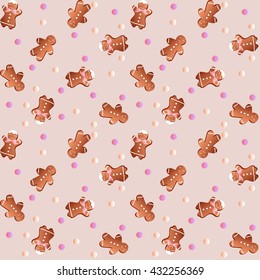 Drawing of a seamless pattern with gingerbreads in the form of manikin - boys and girls