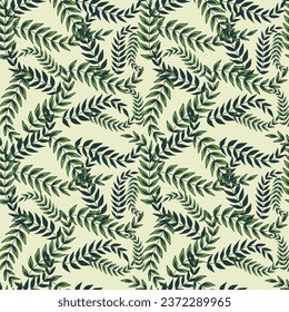  Drawing seamless pattern of green leaves, vector illustration