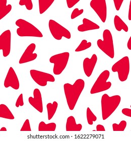 Drawing Seamless pattern of red hearts. Valentines day. Love, hearts  valentine background. Red colored wallpaper for february 14 celebration and wedding. Print on paper. 