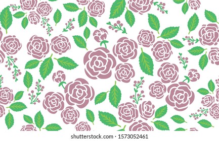 Drawing seamless rose floral pattern, isolated on bright background.