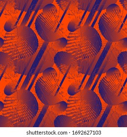 Drawing of seashells. Color seamless vector pattern with shells, geometry and lines. 