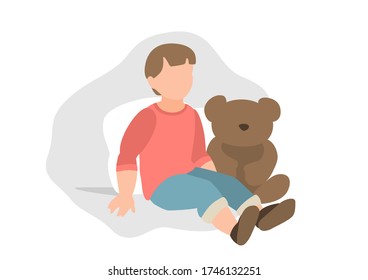 Drawing of a seated child with toys. Eps 10  vector illustration.