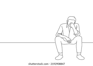 Drawing of senior man looking depressed. Oneline art drawing style
