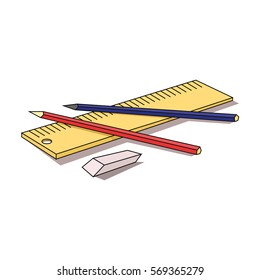 Drawing set of architect icon in cartoon style isolated on white background. Architect symbol stock vector illustration.