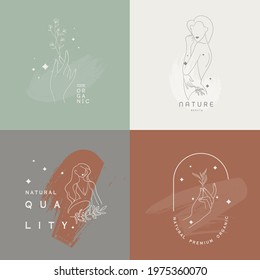 Drawing of set banner beauty. Continuous line Portrait hand of a girl ,drawing Abstract women's In a Modern Minimalist Style. Vector Illustration.
